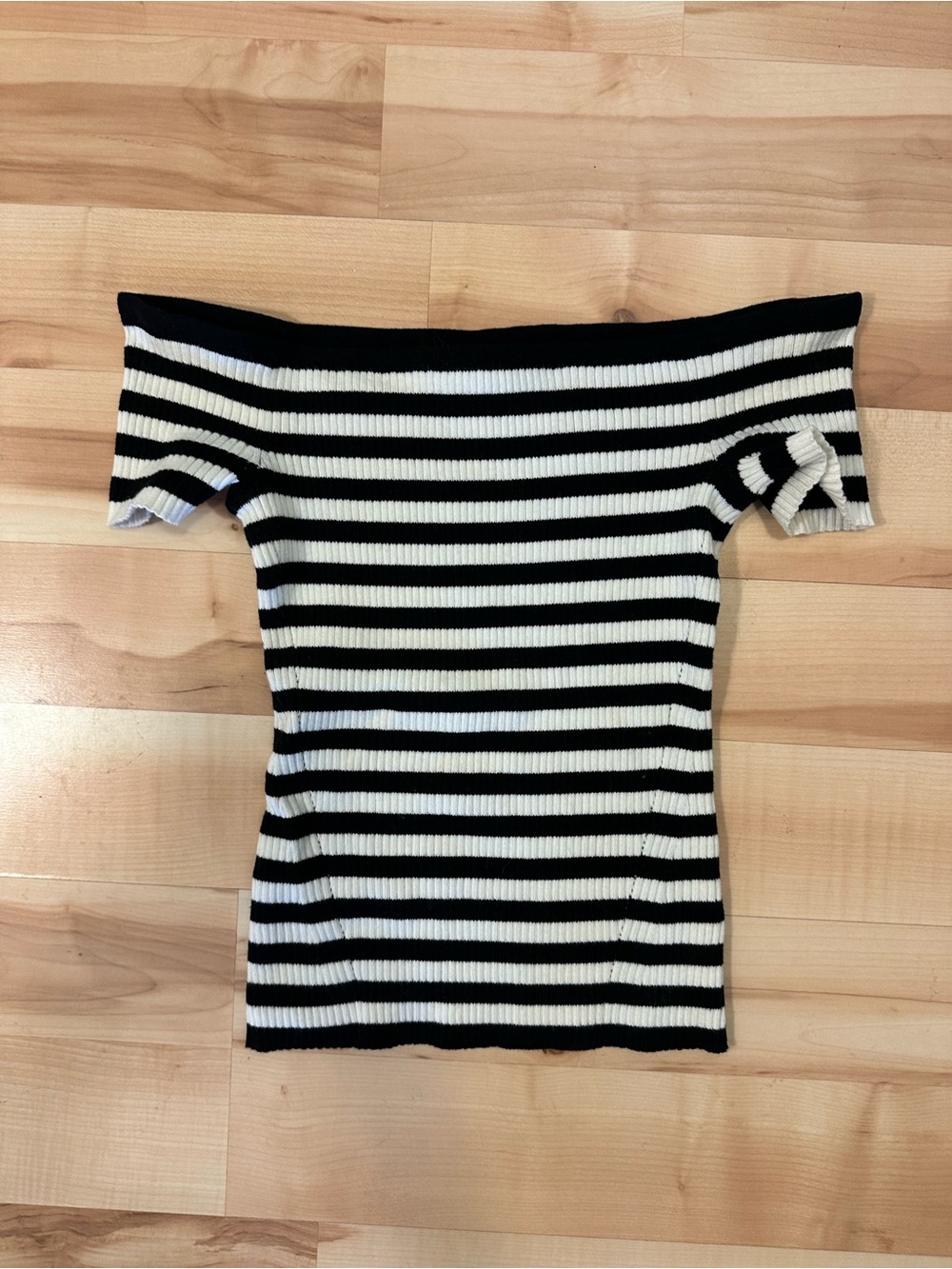 American Eagle Outfitters Black and White Striped Off-the-Shoulder Sweater